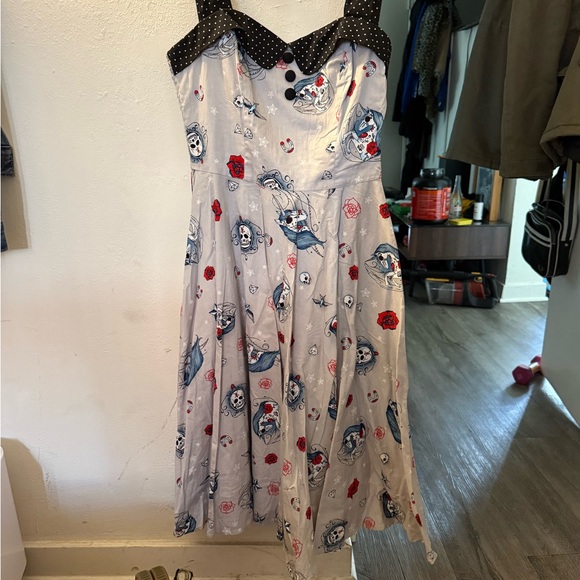Hell Bunny Gray Dress with Red and Blue Tattoo Print - Picture 2 of 4